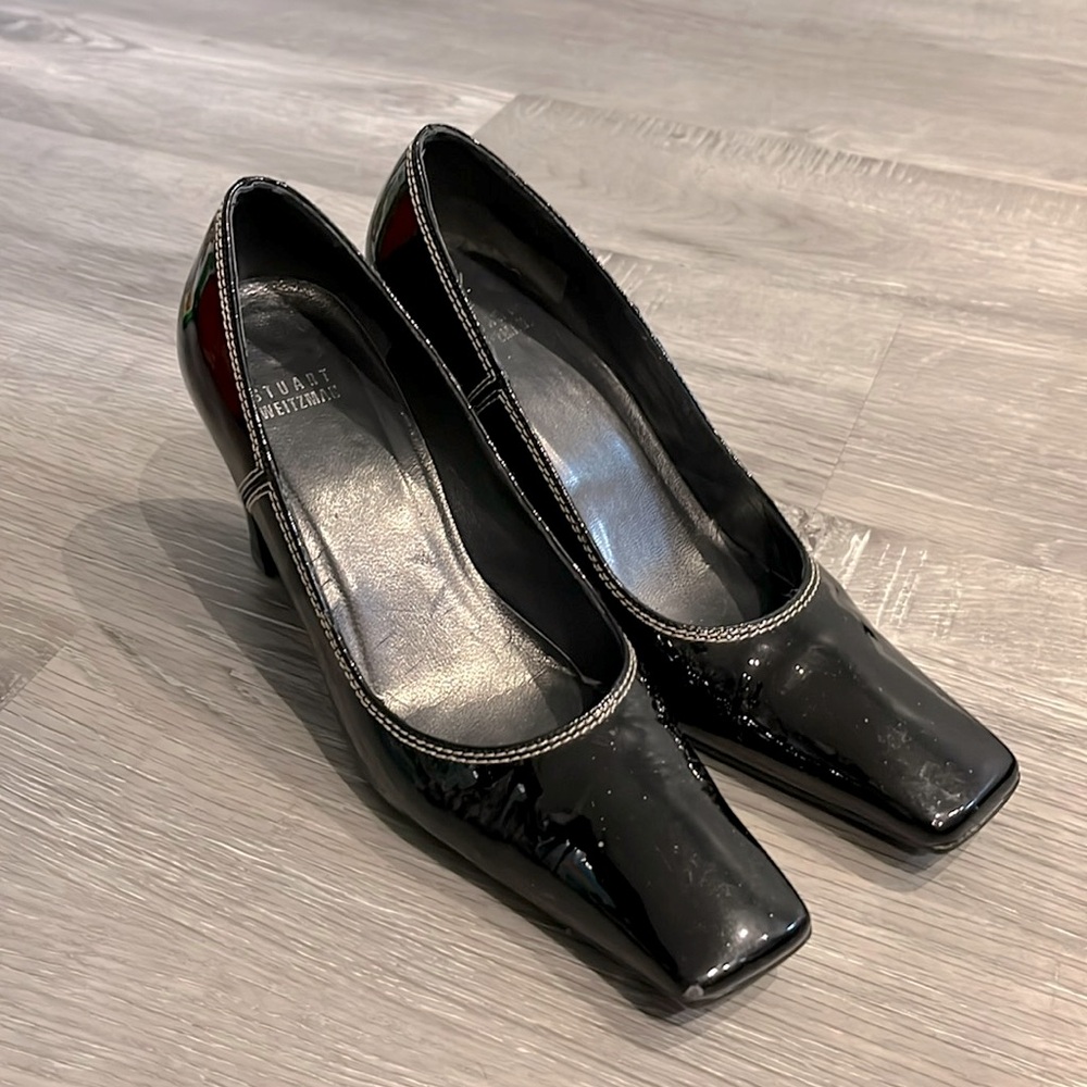 Stuart Weitzman Square Toe Patent Leather Heels